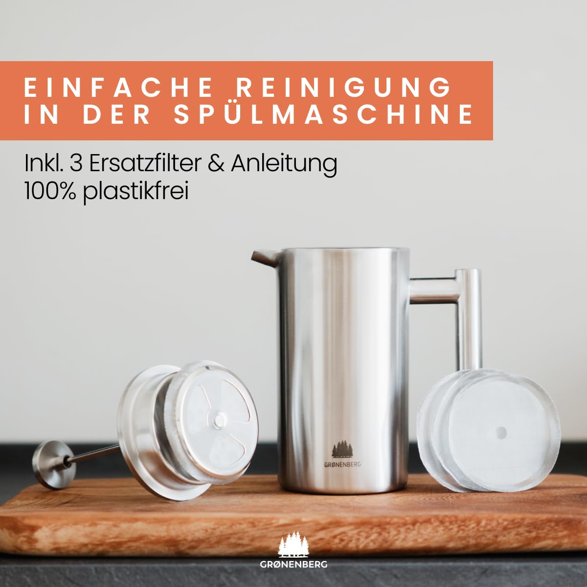 Groenenberg French Press Thermo Edelstahl Kaffeebereiter 1 Liter