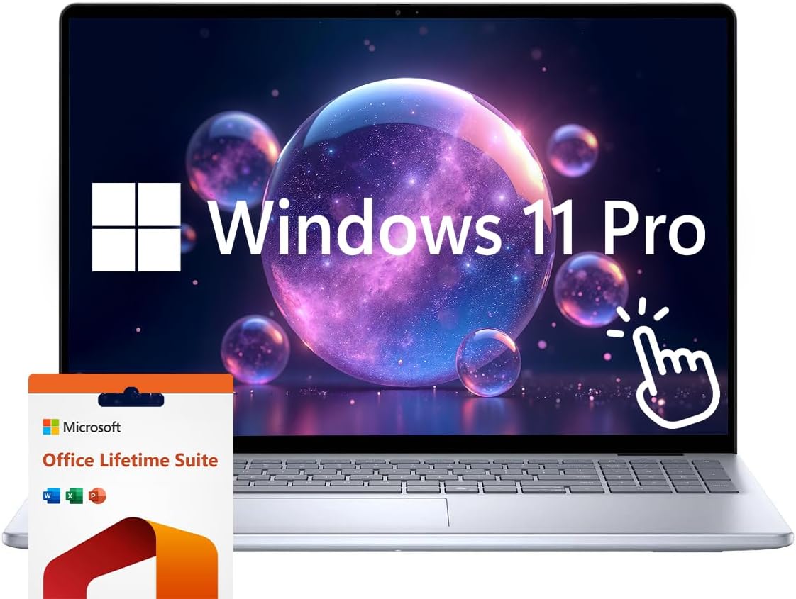 Dell Inspiron 16" Touchscreen Laptop Computer, Windows 11 Pro 16GB RAM 1TB SSD, Intel Core 7 150U Processor, FHD+ 1920 x 1200 Display, Microsoft Office Lifetime Suite, Backlit Keyboard, Ice Blue