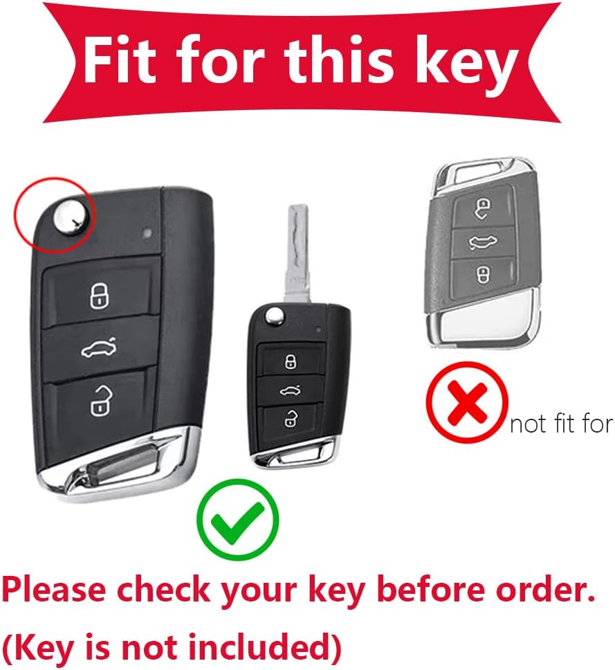 KUNIO Flip Key Fob Cover Case Fits VW Golf 7 Passat MK7 Fits Skoda Octavia Combi Superb Kodiaq Aluminium Alloy Leather Car Key Case 3 Buttons Black