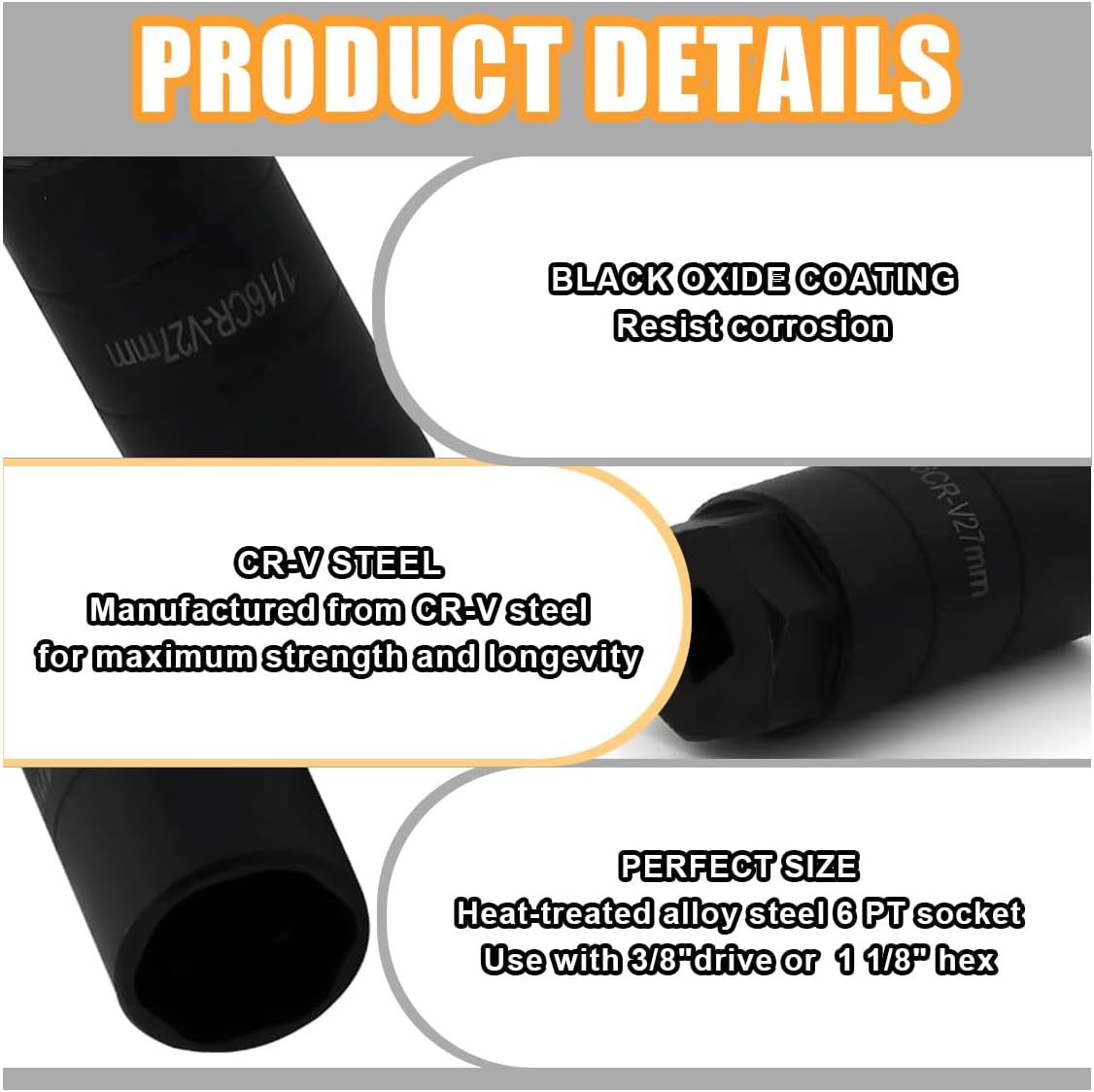Oil Pressure Switch Socket, 1 1/16" Socket Switch Fits 3/8" Drive or 1 1/8" Hex Wrench, Accepts Oil Pressure Sending Units Up to 2 5/8'' Long, Suitable for Most Car Models (Black)