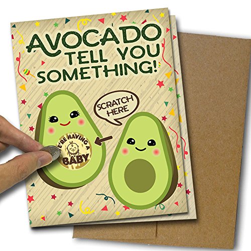 Avocado Pregnancy Reveal Scratch Off Card 4 Pack | with Kraft Envelopes | Folded Cards | Kawaii | Made in Canada - Image 3