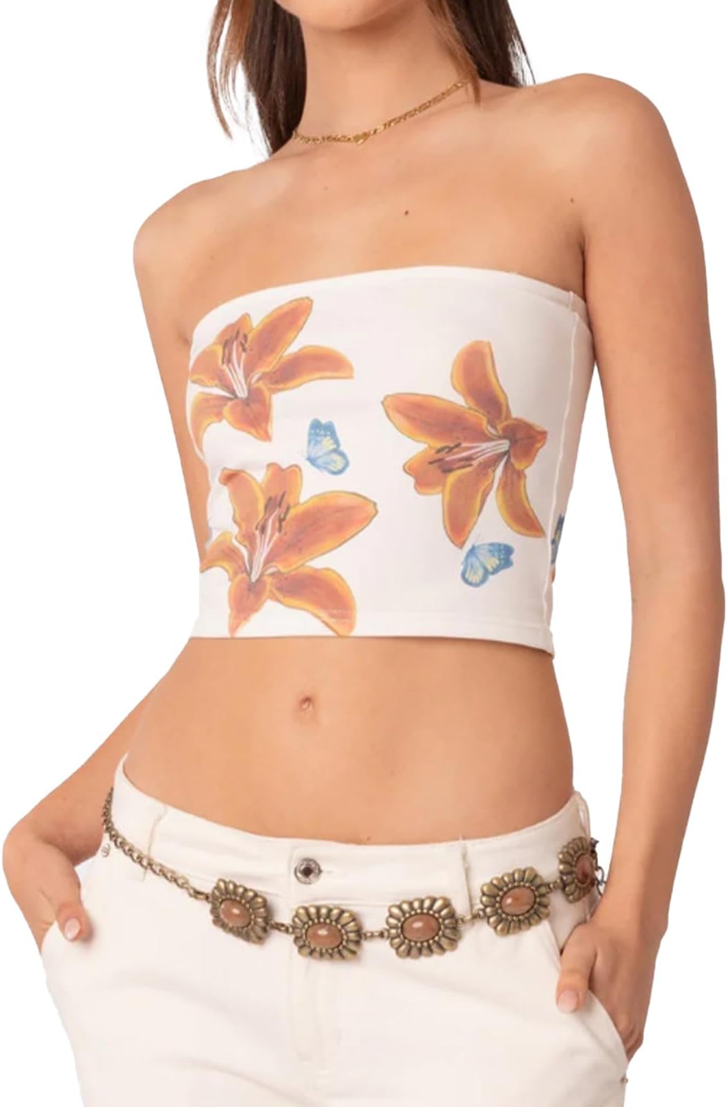 ABYOVRT Women Tube Tops Y2k Backless Bandeau Strapless Slim Fit Crop Top Sexy Summer Going Out Tops