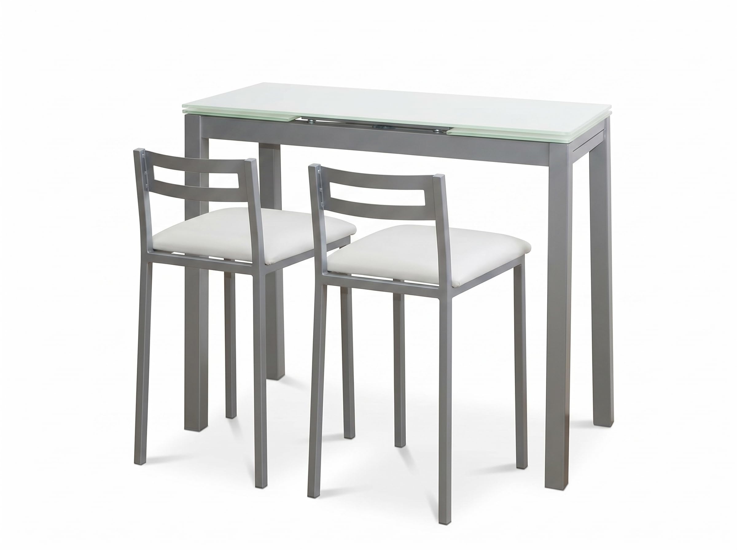 MOMMA HOME Mesa Extensible de Cocina Novi con 2 Taburetes Bajos MOLI – Conjunto Mesa y Taburetes para Cocina, Comedor y Espacios Pequeños, Diseño Moderno (Blanco)