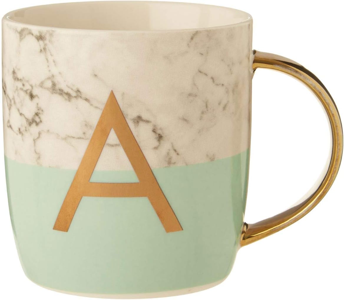 Mimo Pastel Green A Letter Monogram Mug Durable New Bone China