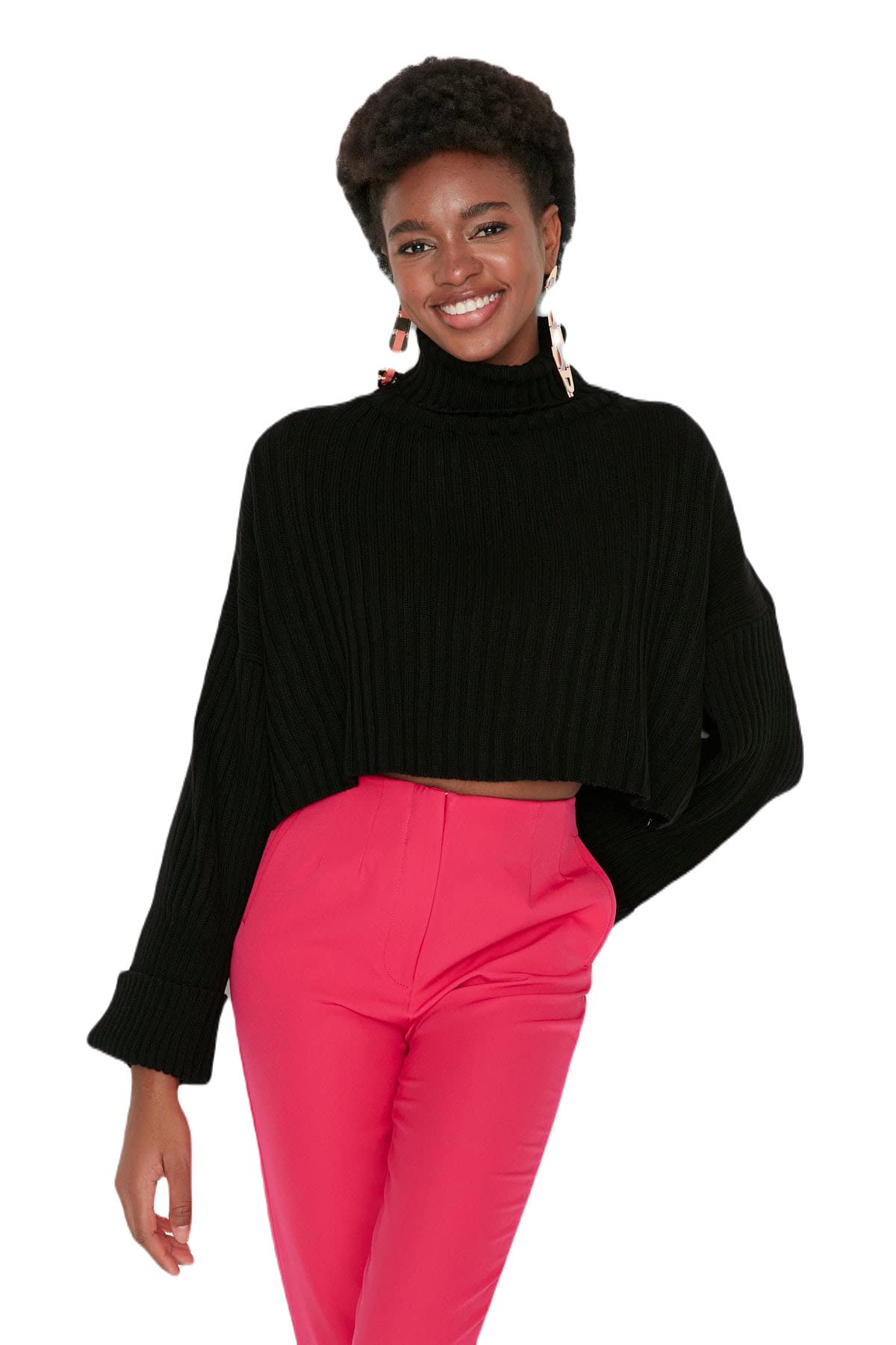 Trendyol FeMan Regular fit Basic Turtleneck Knitwear Sweater Schwarz