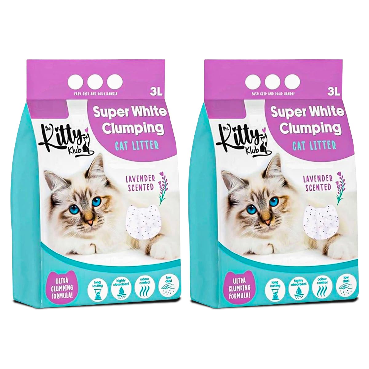 Cat Litter White Clumping 2x3L Lavender Scented – Highly Absorbent Clumping Cat Litter with Strong Odour Control – Low Dust, Easy Scoop, Long Lasting – Keeps Litter Tray Clean, Fresh & Hygienic