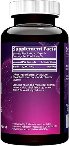 Miniatura 2 de MRM Nutrition Biotin | Cabello + piel + uñas | Energía celular | Vegano + sin gluten | Proyecto verificado sin OMG | 60 porciones