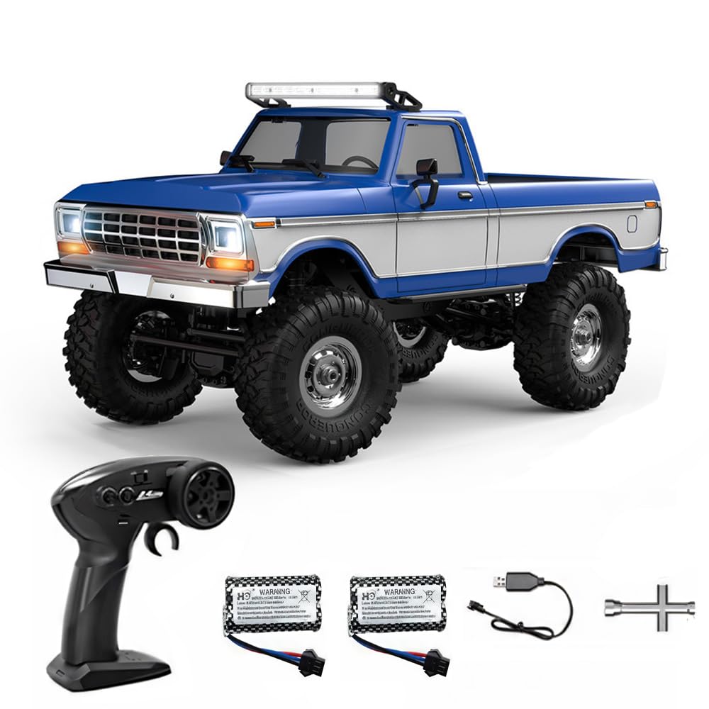 Hylukon RC Rock Crawler, 1/16 Scale 2.4GHz Remote Control Pickup with LED Lights, 4WD RC Off-Road Vehicle for Adults Beginners (Blue)