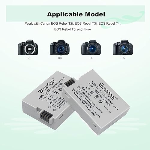 Miniatura 3 de Bonadget Paquete de 2 baterías LP-E8 y cargador dual LCD compatible con cámara digital Canon Rebel T3i T5i T2i T4i, EOS 700D 600D 550D 650D, Kiss X4