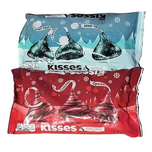 Paquete de 2 Hershey Kisses de Chocolate Negro con Trufa de Menta y Cordial de Cereza Navideño