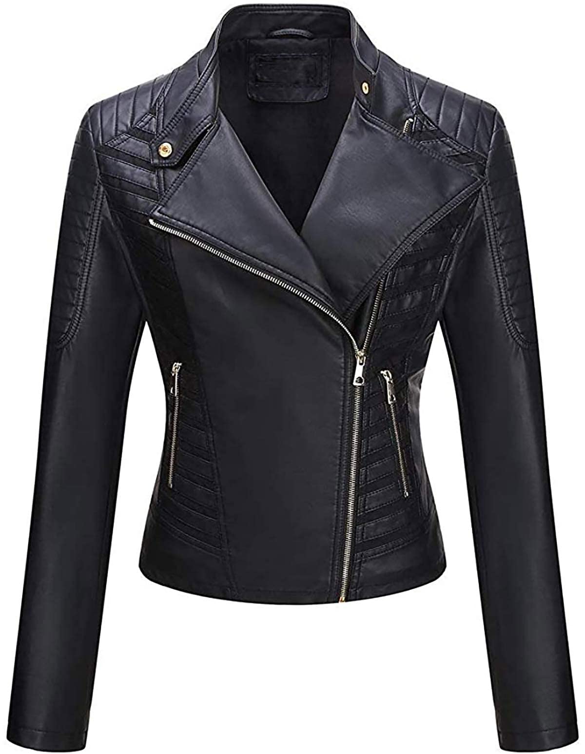 Chaqueta de moto de piel auténtica para mujer, diseño vintage
