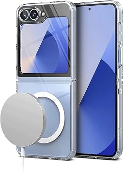 GGM GİYİM & AKSESUAR Samsung Galaxy Z Flip 7 için Magsafe ile Uyumlu Arka Kısmı Şeffaf Kenarları Silikon Yapılı Güçlendirilmiş Mıknatıslı Wireless Kablosuz Şarj Destekli Kılıf (Z Flip 7)