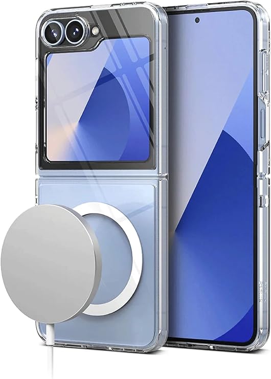 GGM GİYİM & AKSESUAR Samsung Galaxy Z Flip 7 için Magsafe ile Uyumlu Arka Kısmı Şeffaf Kenarları Silikon Yapılı Güçlendirilmiş Mıknatıslı Wireless Kablosuz Şarj Destekli Kılıf (Z Flip 7)