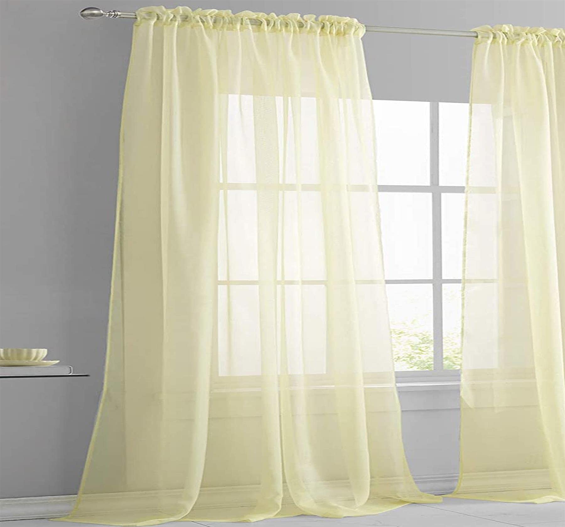 Roseley Slot Top Voile Curtain 1 Panel Mesh See Through Living Room Patio Door Drape Nursery Sheer Organza Net Curtain [Cream, W:58'' x D:108'']