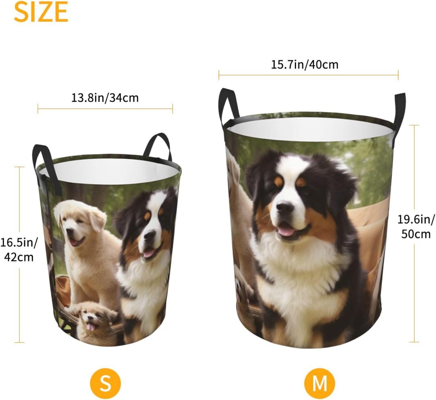 dog family Laundry Basket Collapsible Circular Laundry Hamper with Handles Freestanding Tall Laundry Bag Washing Bin Waterproof Clothes Storage Basket for Blankets Toys Medium image 5