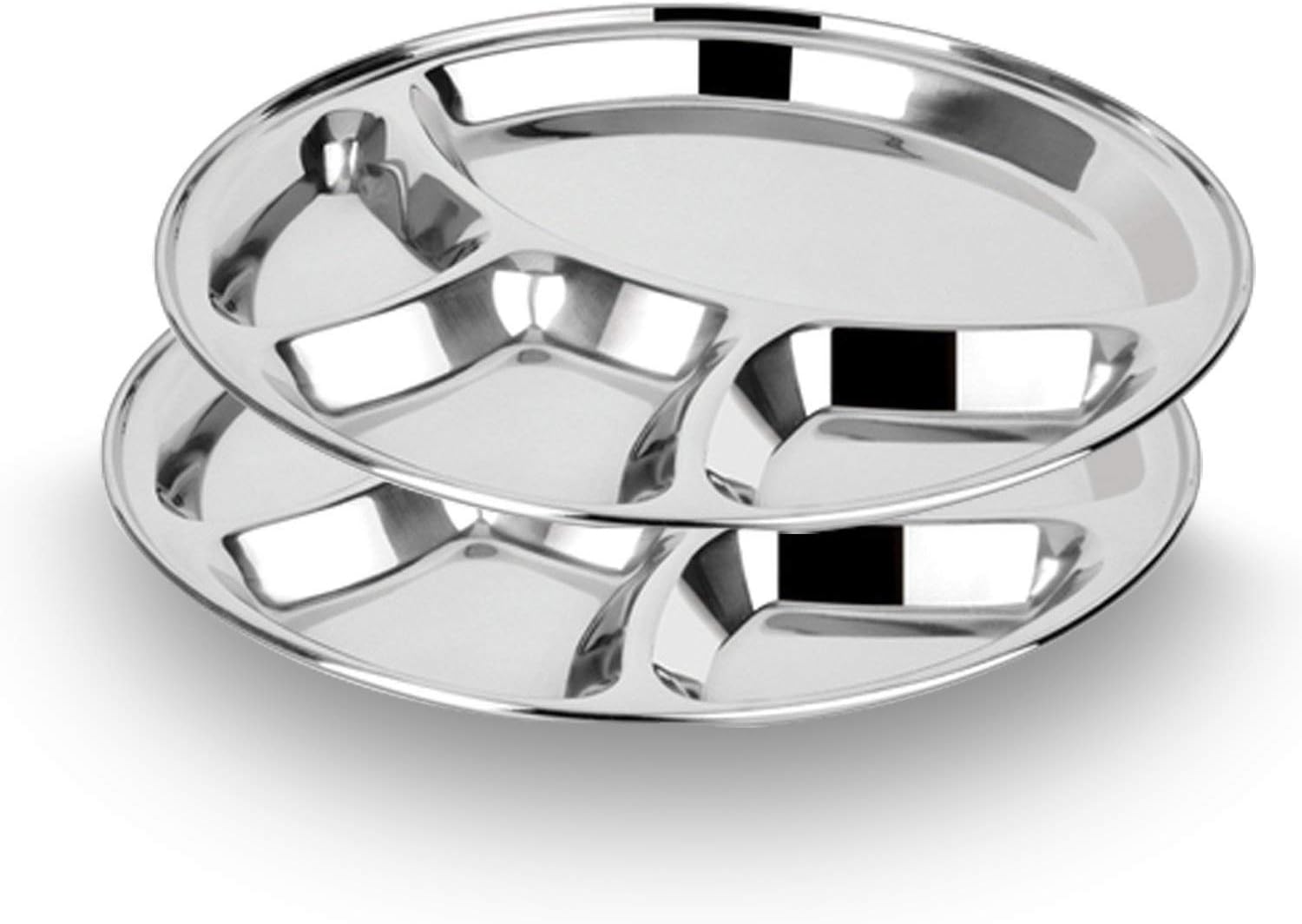 Stainless Steel 4 Compartment Dinner Plate, Serving Platter, Restaurant Mess Tray Great for camping, picnics, school, indoor or outdoor use Set of 2 pcs- 13 Inch Each - Amazon product rated Grade D