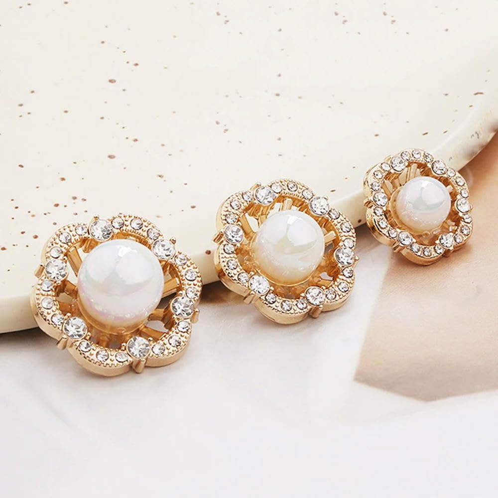 Guziki metalowe, Guziki do szycia, 4 szt. 16/22mm luksusowe perłowe metalowe guziki Rhinestone kwiat guzik z trzpieniem dla kobiet odzież szycie płaszcza przyszyć Botones akcesoria odzież DIY(Silver,1
