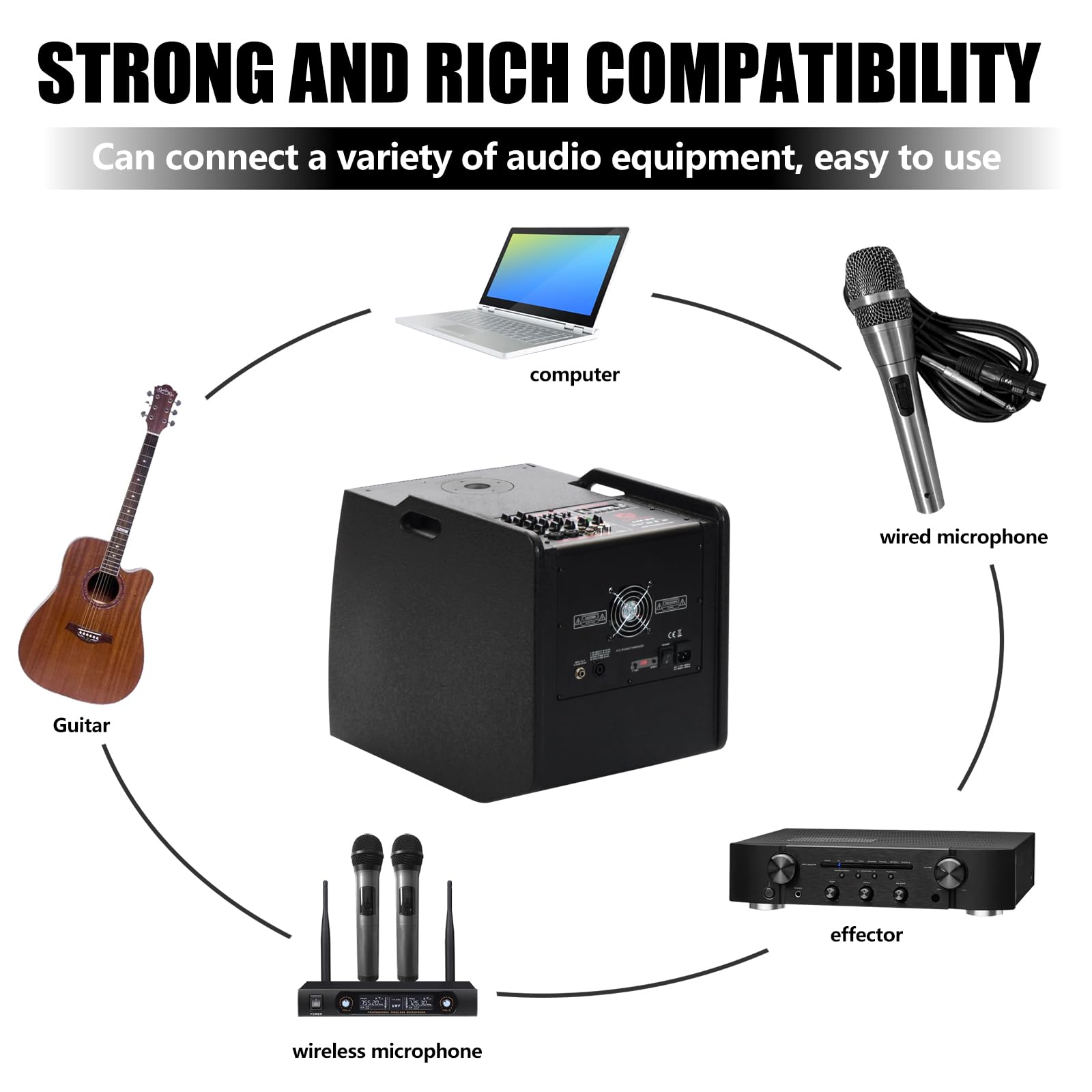 EXOTON LVP-212 12-inch Active Line Array System,3000w Professional Bluetooth PA Speaker，2 Subwoofer and 8 line Array Speakers,USB/SD Card,Remote Control,5-Band EQ(Wood Subwoofer)