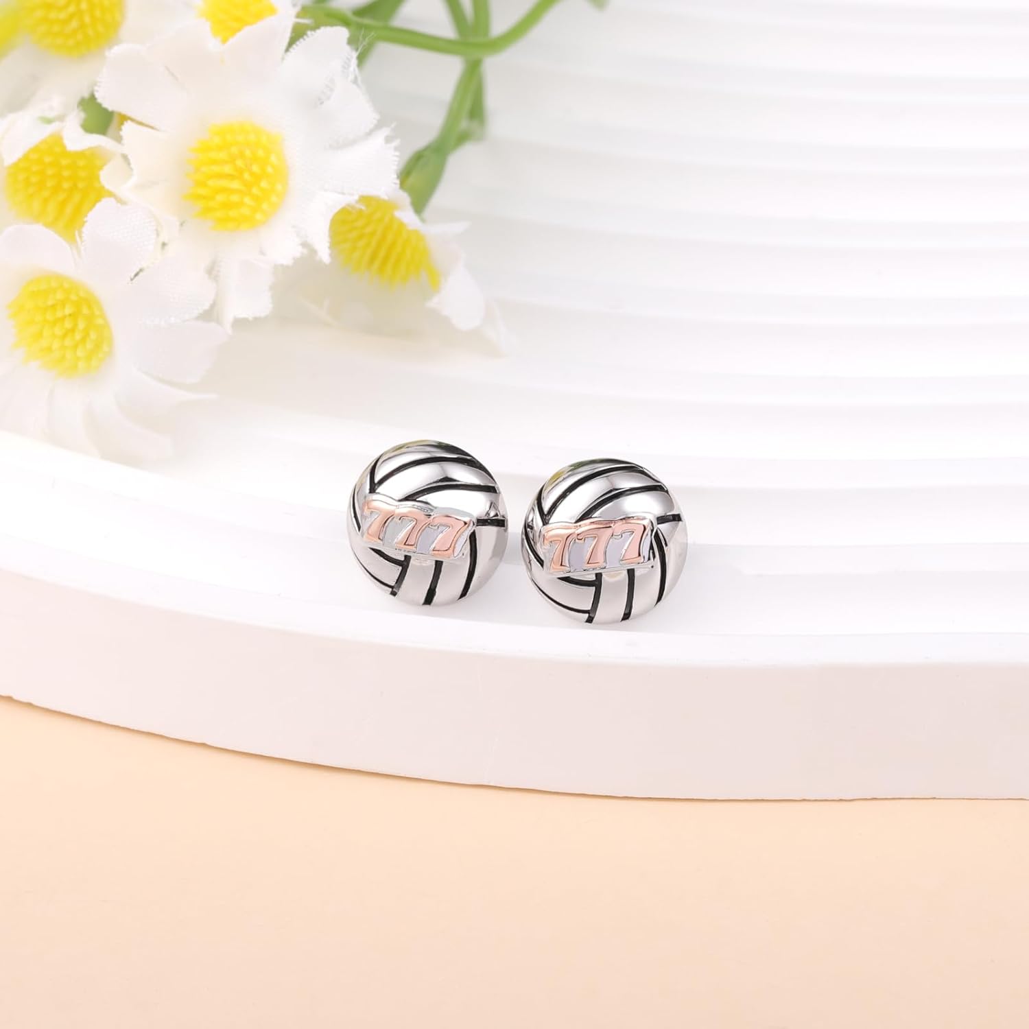 Angel Number Volleyball Stud Earrings: Hypoallergenic Volleyball Ear Studs Sterling Silver Screw Back 777 Volleyball Earrings for Daughter Volleyball Sports Earrings Studs Jewelry Gift - Image 3