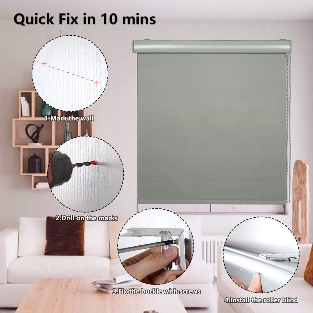 LUCKUP Blackout Roller Shades Window Blinds with Valance Cover Waterproof UV Protection Privacy Thermal Insulated Fabric for Bedroom Bathroom Patio Door and Office Easy Install 32" W x 72" H-Grey : Home & Kitchen