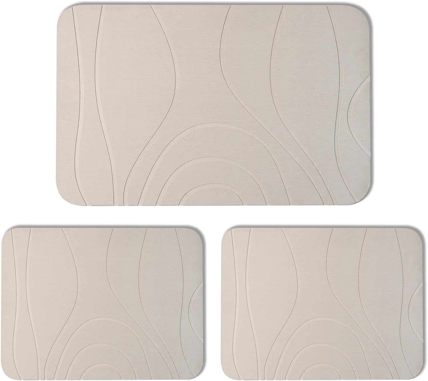 Stone Bath Mat, Diatomaceous Earth Shower Mat, Set of 3, Non-Slip Super Absorbent Quick Drying Bathroom Floor Mat, Greyish White Greyish White 1'3" x 1'11" (Rectangular) ( Incomplete missing Large mat)