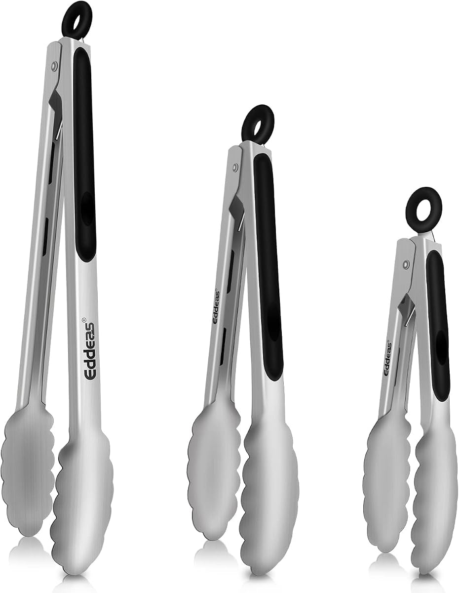Tongs for Cooking - Heat Resistant 600 Degrees Stainless Steel Kitchen Tong,Heavy Duty Metal Locking Tongs - Perfect for Food,Salad and BBQ Set of 3 (7",9" and 12") Dishwasher (3P 7+9+12inch)