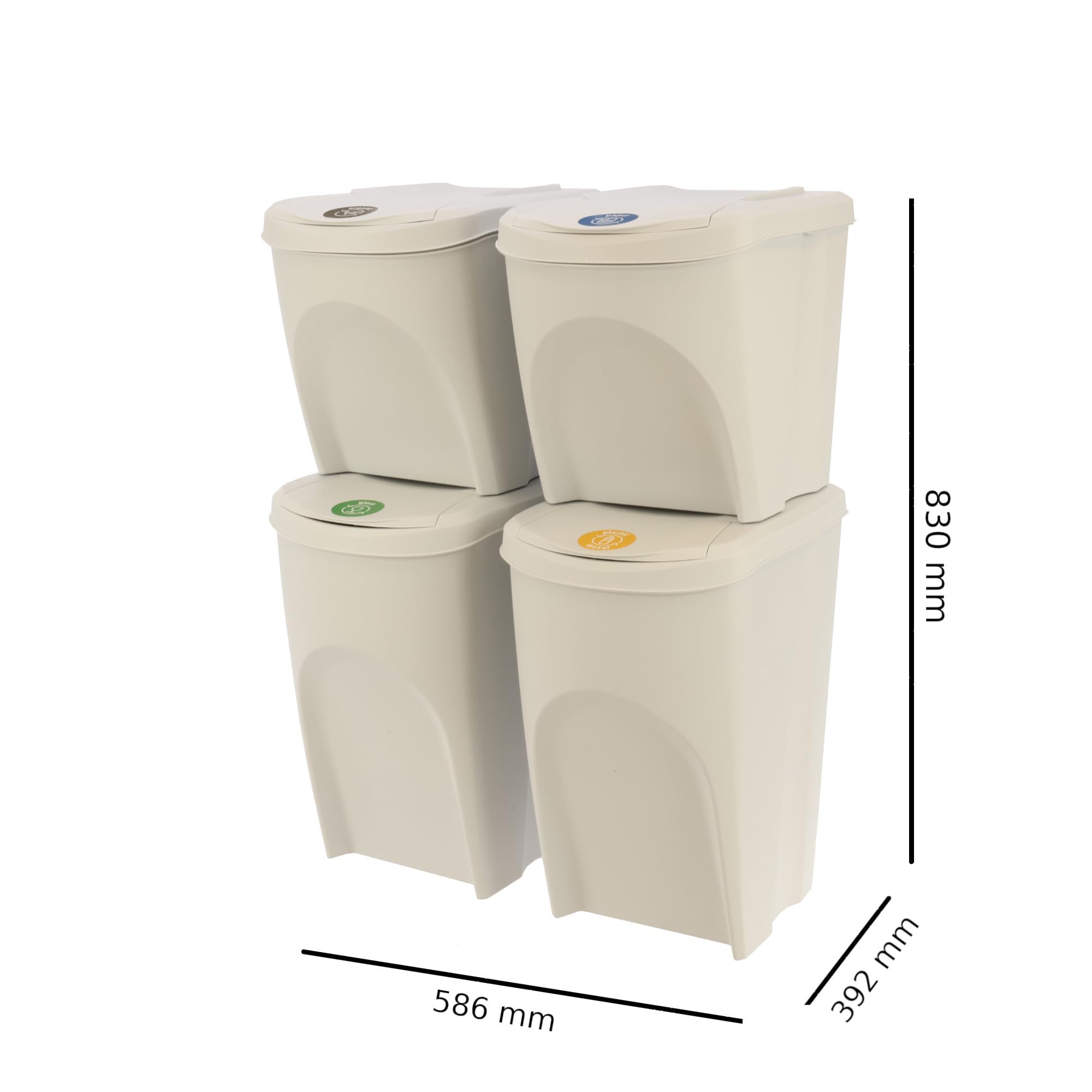 botle 4-częściowy zestaw koszy na śmieci 120 l system segregacji śmieci - zestaw składający się z 2 x 35 l + 2 x 25 l koszy na śmieci w kolorze białym, popielaty kolor, do układania w stos, kompaktowy