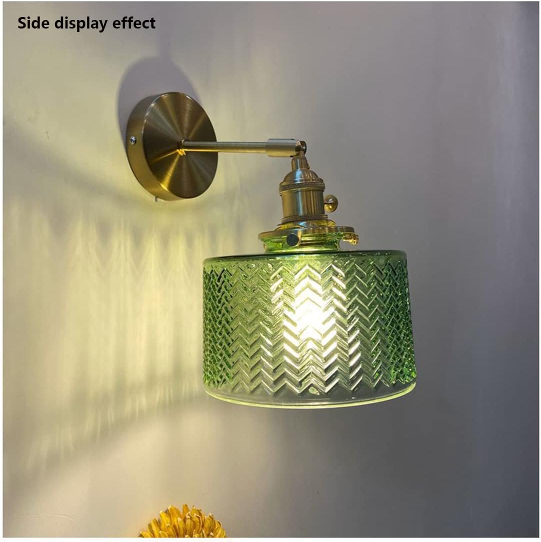 Industrial Vintage Modern Wall Light Sconce Green Glass Lampshade Brass Bedside Lamps E27 Swing Arm Wall Lamp for Living Room Bedroom Kitchen Loft (B)