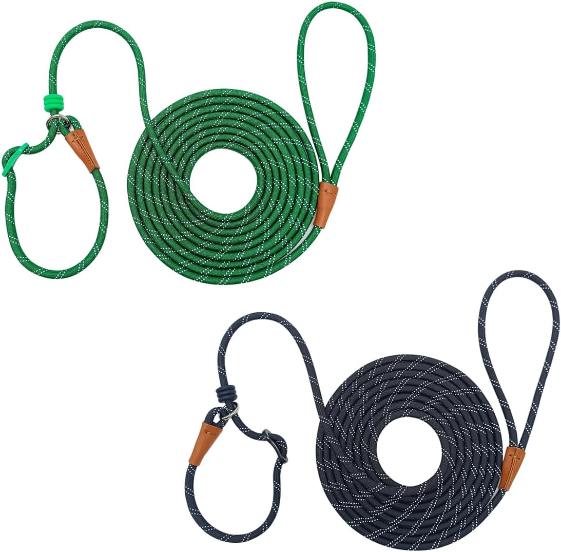 20ft Long Line Slip Lead Dog Training Leash for Small Dogs, Black+Green