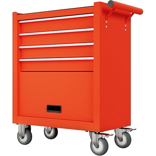 4-Drawers Heavy-Duty Tool Chest, Large Capacity Lockable Tool Cabinet Heavy Duty Mechanic Metal Rolling Tool Box with Drawers and Wheels for Garage