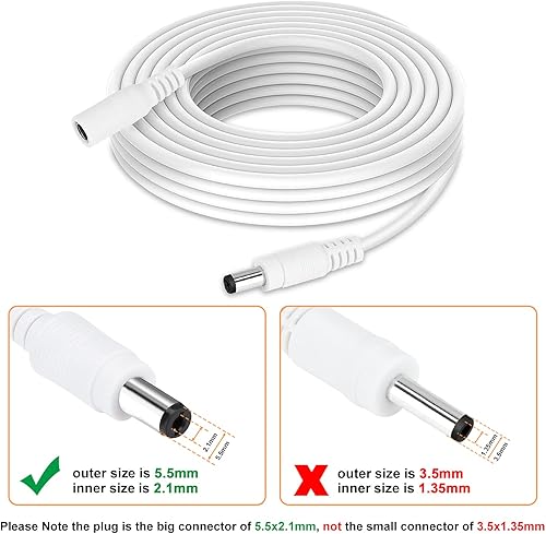 Miniatura 10 de Cable de extensión de alimentación CC de 16.5 pies, enchufe de 0.083 in x 0.217 in, compatible con cable adaptador de CC de 12 V para cámara de Negro