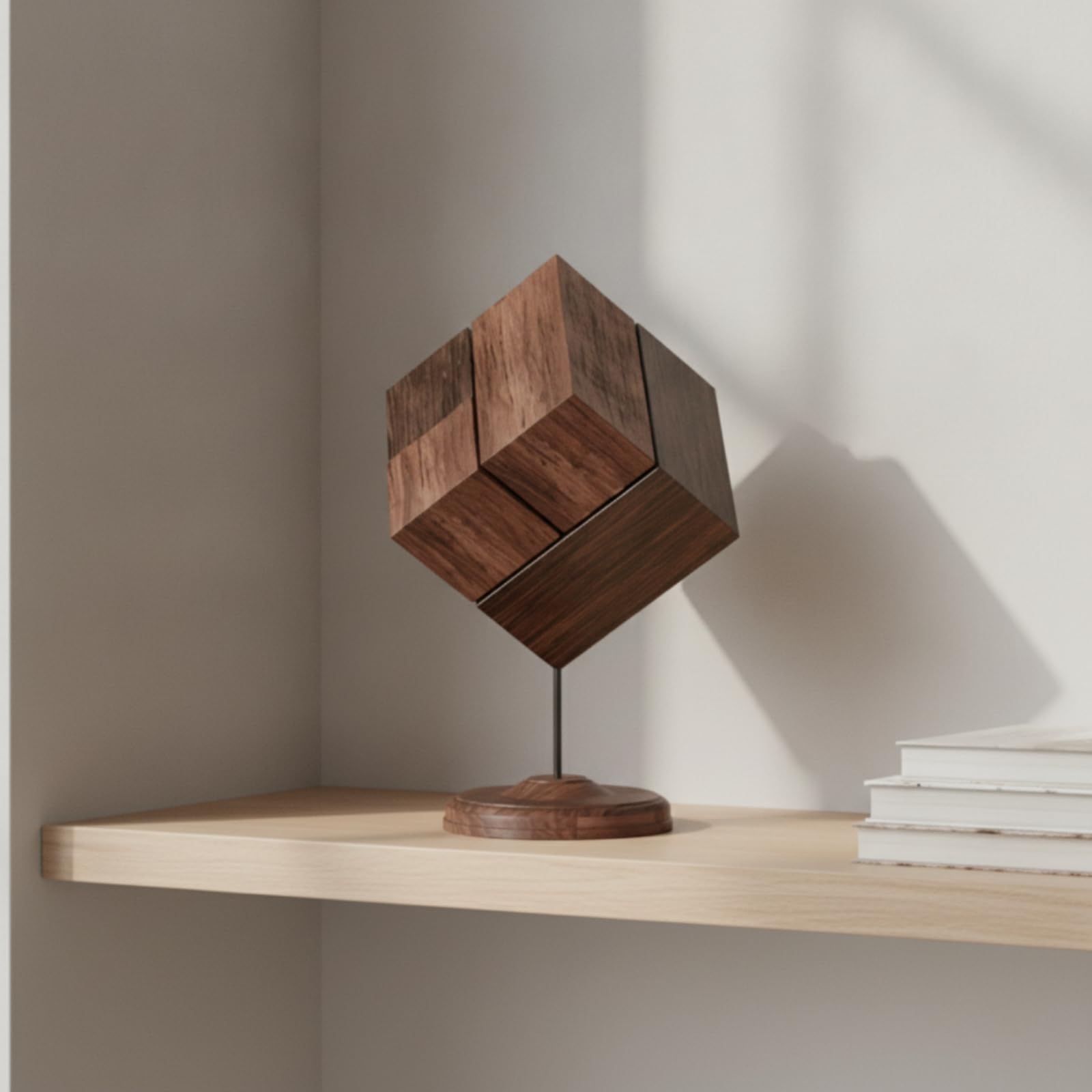 Qianly Cubo corativo con Veteado | Conceptual, Escultura Cubo con Soporte Metal, Rústica, Adorno Mesa Base, para Estanterías, Escritorio