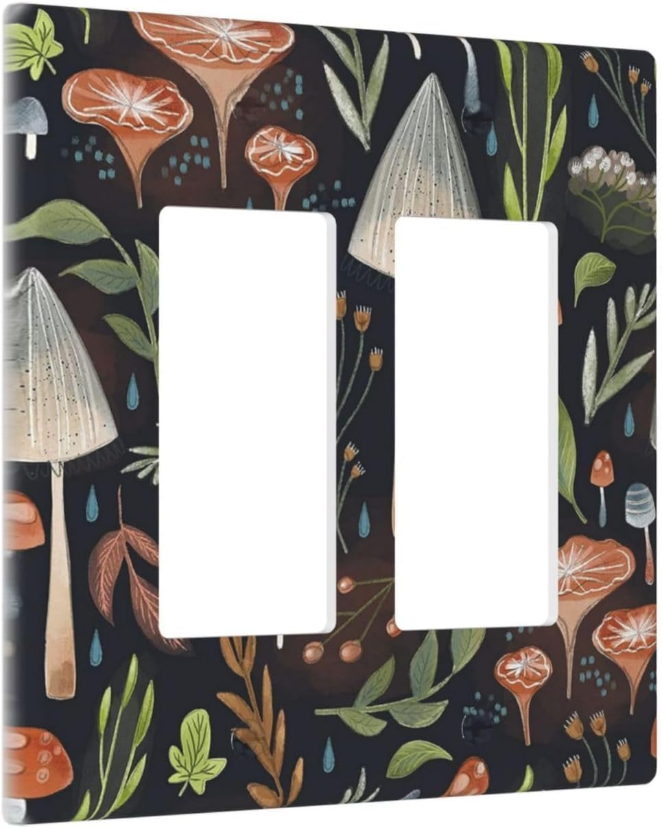 Boho Mushroom Forests 2 Gang Rocker Decora Light Switch Cover Decorative Outlet Covers Wall Plate Electrical Faceplate Switchplate for Bathroom Home Kids Nursery Room Decor