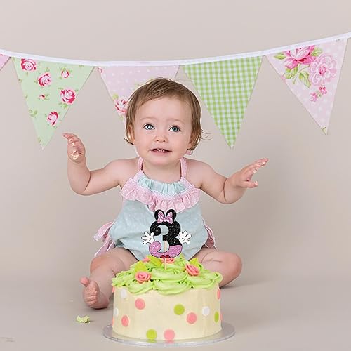 Miniatura 7 de Pink Mouse - Decoración para tarta de tercer cumpleaños, diseño de ratón negro con purpurina de tres años, decoración para tartas de 3 años de edad,