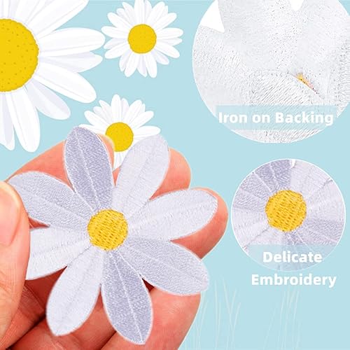 Miniatura 2 de 20 piezas de 2.7 pulgadas de margaritas grandes para planchar, apliques florales bordados para ropa, cortina, almohada, manta, adornos, zapatos,