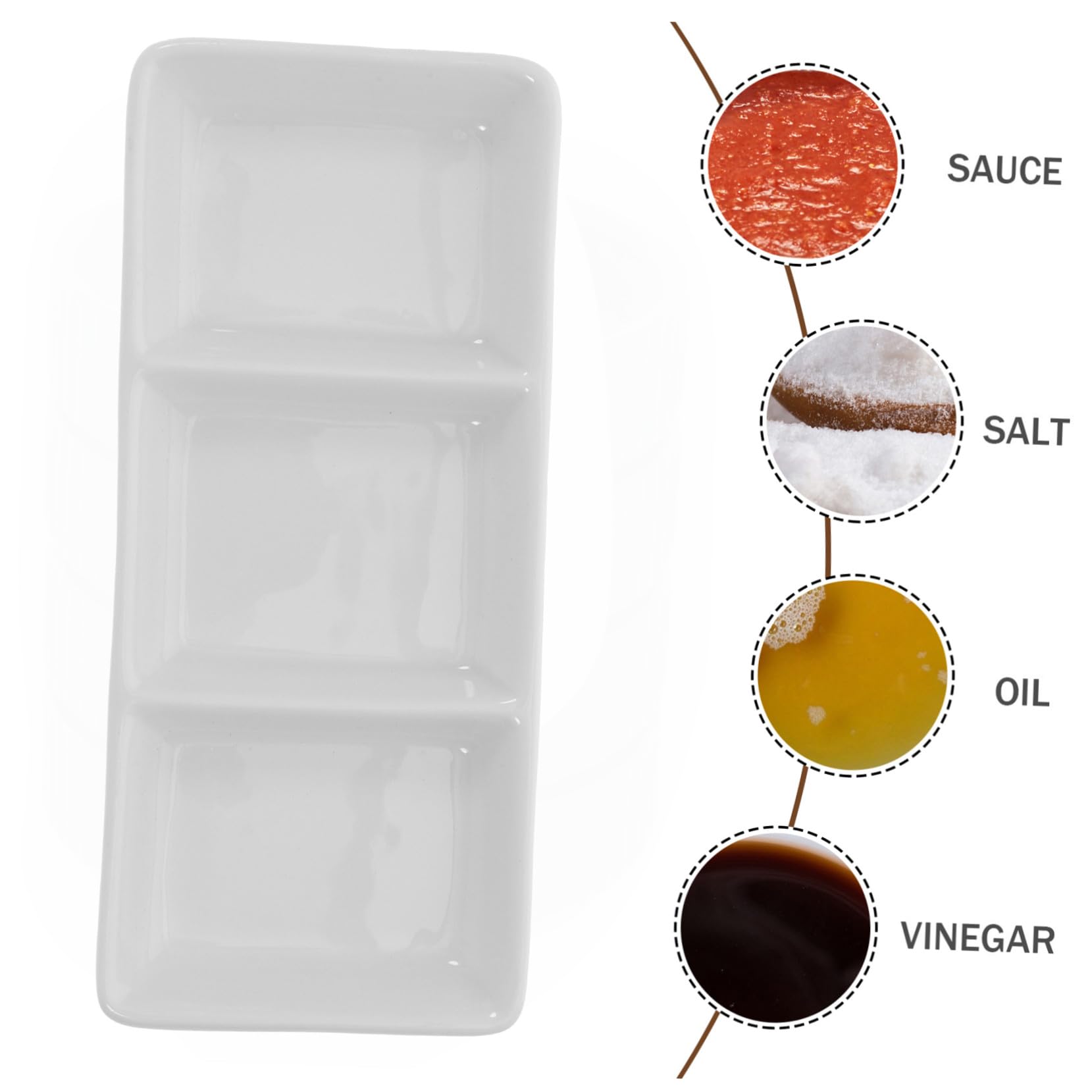 Set 5 Pezzi Piatti in Ceramica Bianca 3 Scomparti per Condimenti e Snack, Portatile per Catering e Tavola da Pranzo