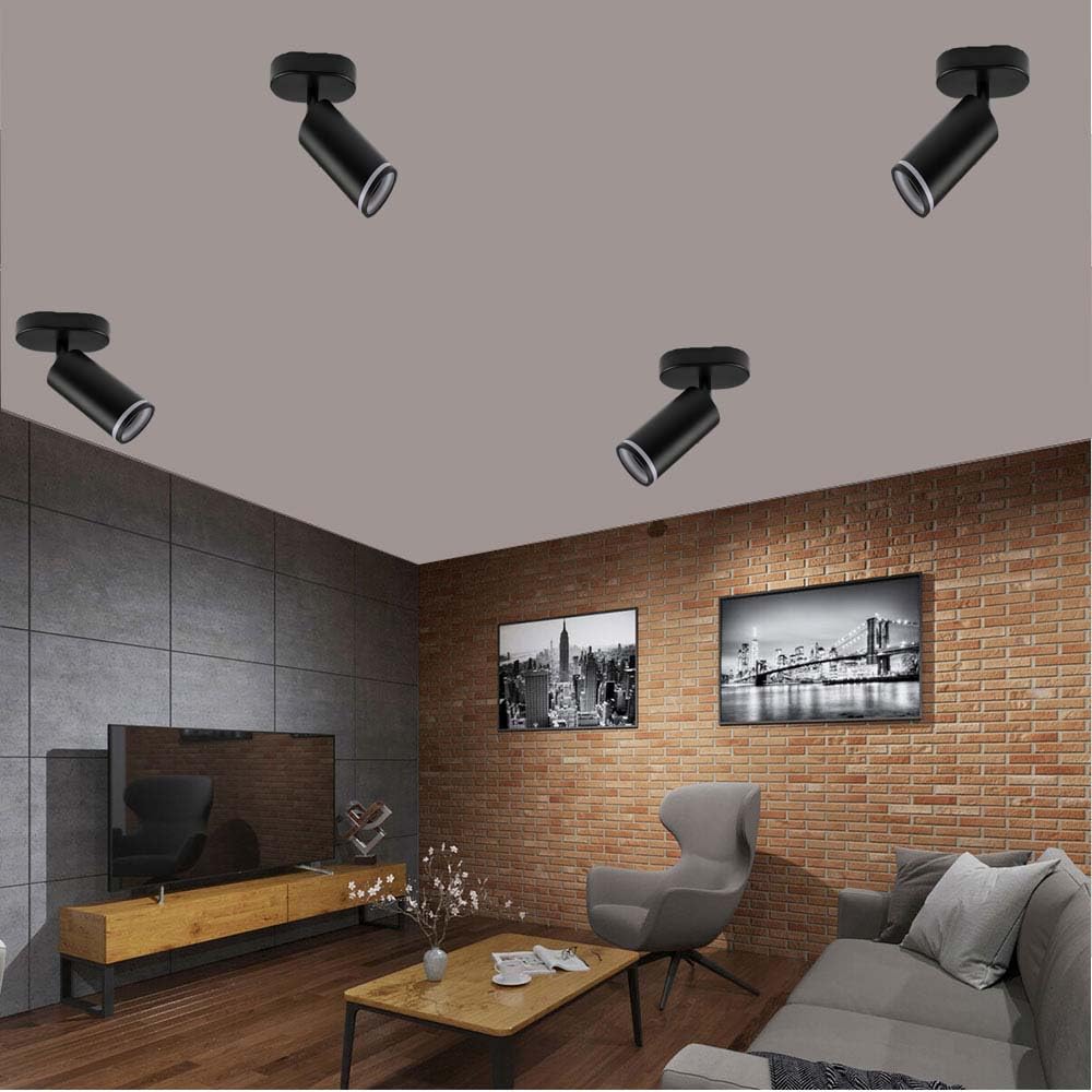 Vetrineinrete® Applique plafoniera orientabile da soffitto o parete 1 diffusore lampada attacco GU10 per bagno soggiorno bianco o nero (Nero)