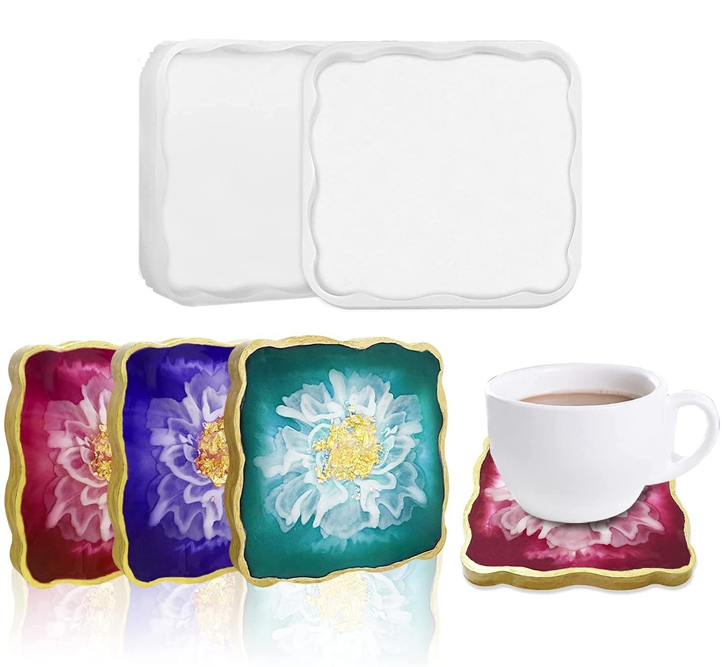 ARTOOL Square Resin Art Mold Creative DIY Multipurpose Wave Art and Craft Silicone Coaster Epoxy UV Resin Agate Frame Mould 1 11.6 x 11.6 cm Set of 1 (B147)