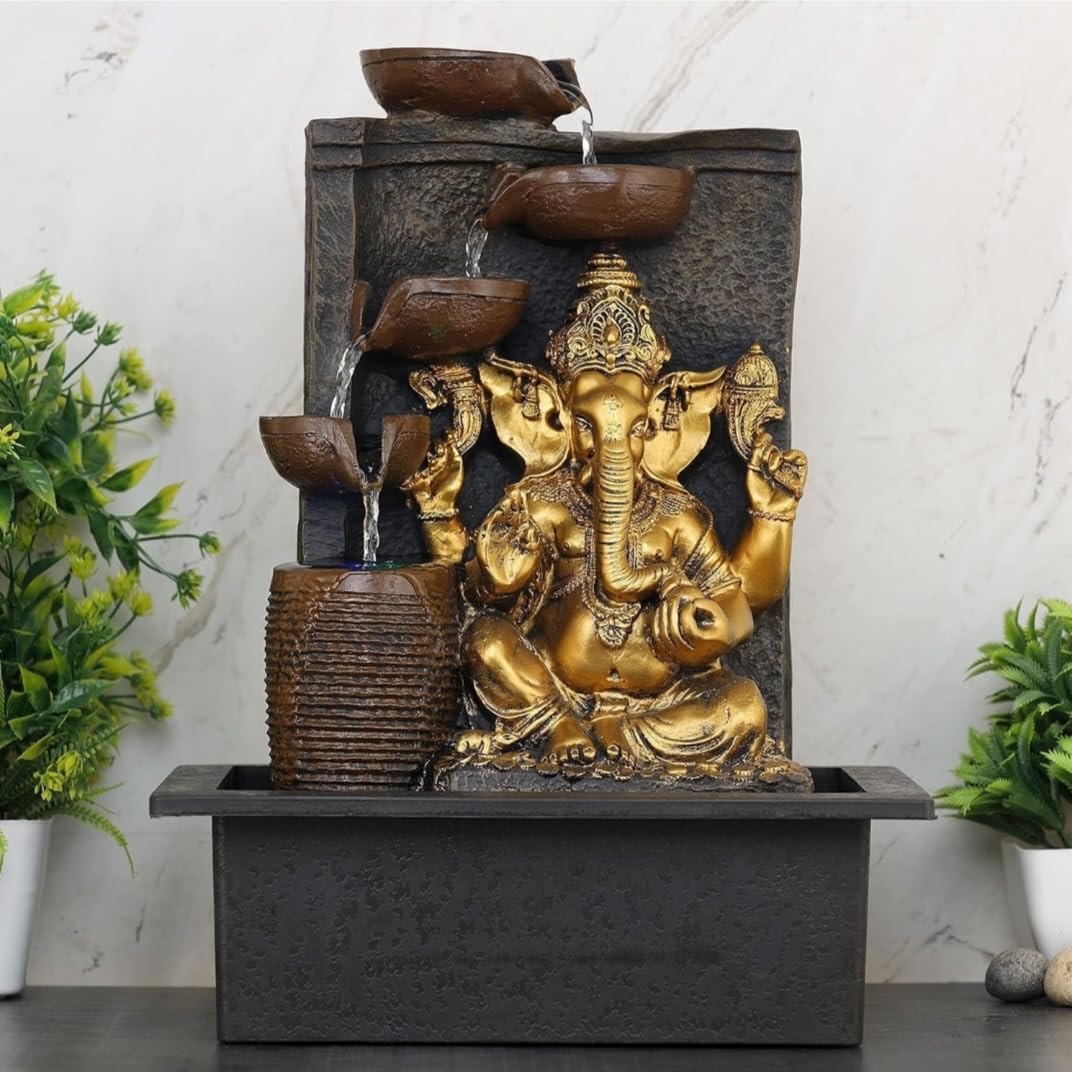 Maxxinn Ganesha 5-Steps Indoor Table Top Fountain with Multicolour Lights and Water Pump | Polyresin Table Top Indoor Outdoor Water Fall Fountain with LED Lights Home Decor Decoration Gift Gifting-image-21