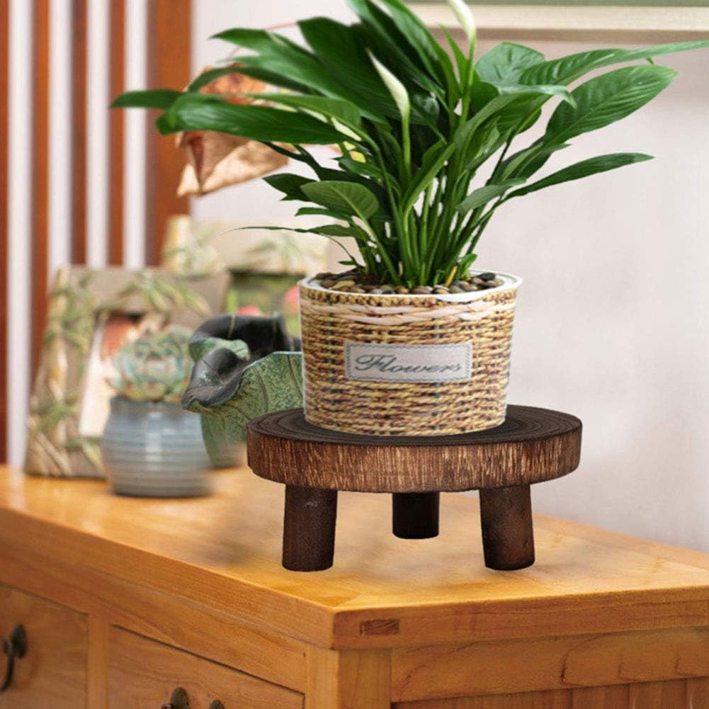 UNIE Mini Wooden Stool Round Garden Flower Display Stand Decorative Short Stool for Indoor Outdoor Office Dining Room, Brown, Small, (200716LY03-1-6767-1046476311) : Patio, Lawn & Garden