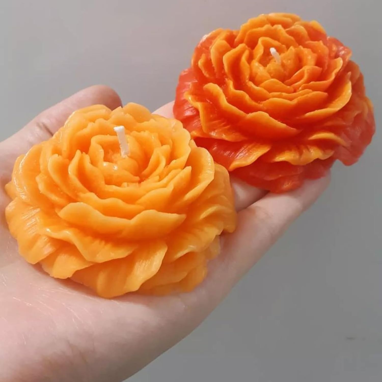 Glow Getter Handmade Peony Flower Scented Candle Rose Fragrance Decorative Soy Wax Candle for Gifting, Home Décor & Festivals (Light Pink) (Pack of 2) (Yellow Orange)-image-6