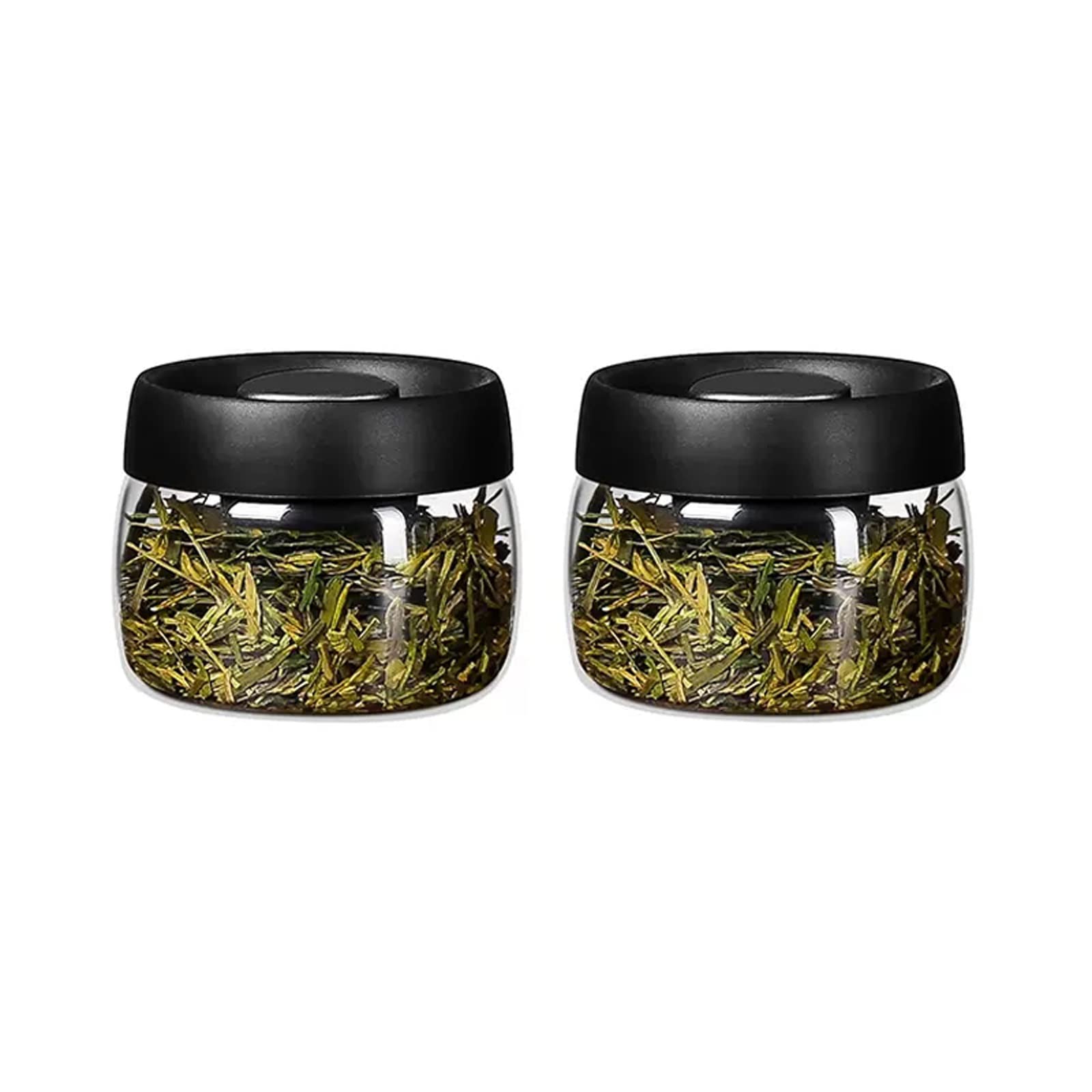 Hhaoran-9868 Ceramic Tea Canister Kitchen Glass Canned Tea, Powder and Spice Food Storage Tank, Set of 2 Pieces Food Canisters for Kitchen(Black,400ML)
