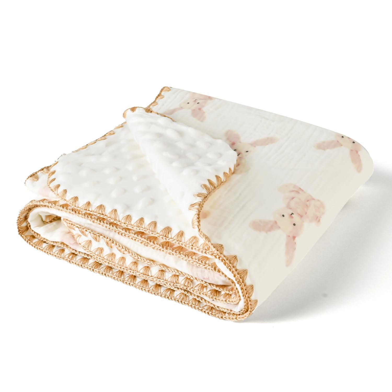 Baby Blanket Double Layer Cotton 40 x 40 Soft Receiving Blanket with Pattern Machine Washable Bunny