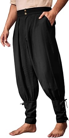 Runcati Mens Medieval Ankle Pants Renaissance Viking Pirate Pants Halloween