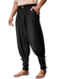 Mens Medieval Ankle Pants Renaissance Viking Pirate Pants Lace Up Cotton Tapered Halloween Costume Trousers