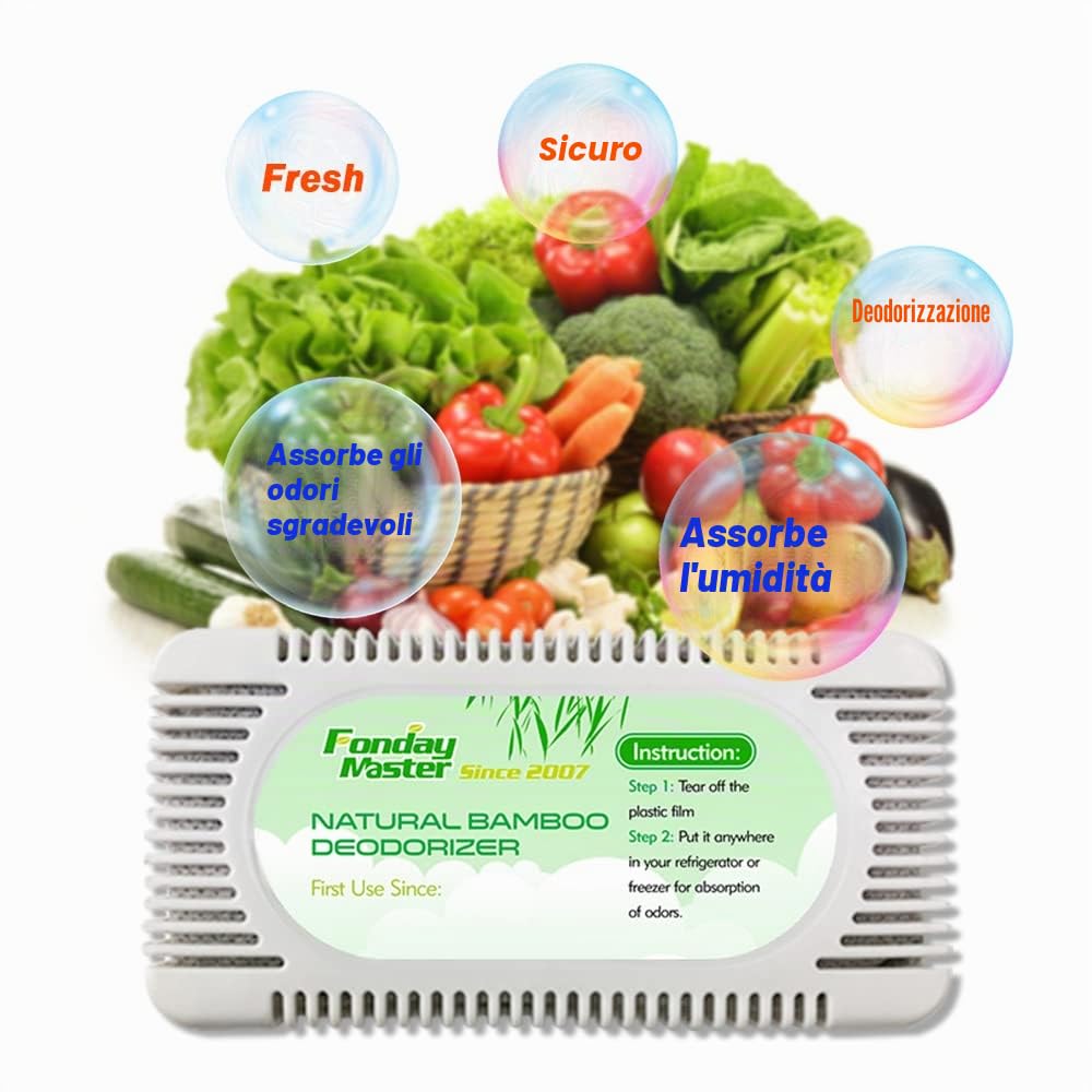 2 confezioni di deodorante Refrigerator Odor Eliminator for Fridge Freezer Cooler & Lunch Boxes Natural Bamboo Activated Charcoal More Effective Than Baking Soda