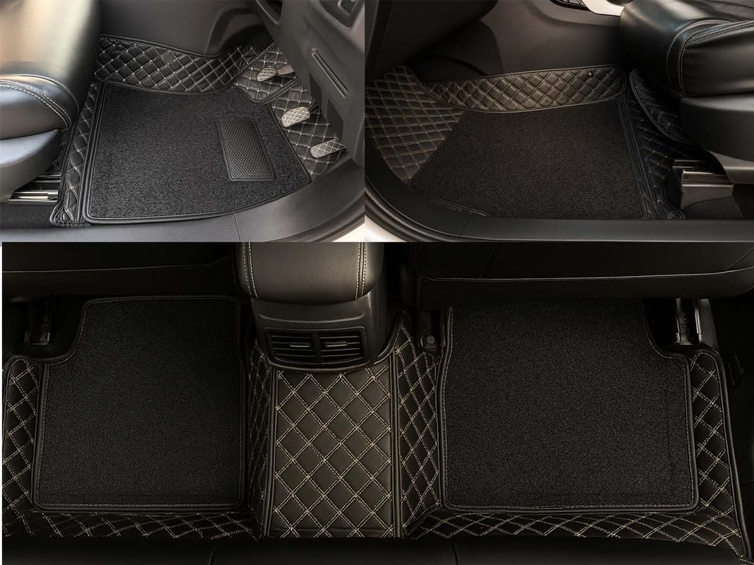 Axodo® 7D Car Floor Mat Full Set for Fiat Punto, 7 Layer Protection Mats, Luxury Leather with Noodle/Curly Car Foot Mat with Healpad, Anti-Skid & Waterproof (Black)