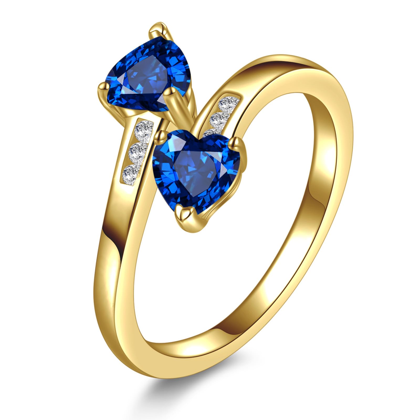 Yaresul 1CT Adjustable Women Heart Ring 14K Gold Plated Birthstone Rings for Women Promise Ring for her Simulated Gemstone Statement Stackable Band Width 2mm Open Size 5~9