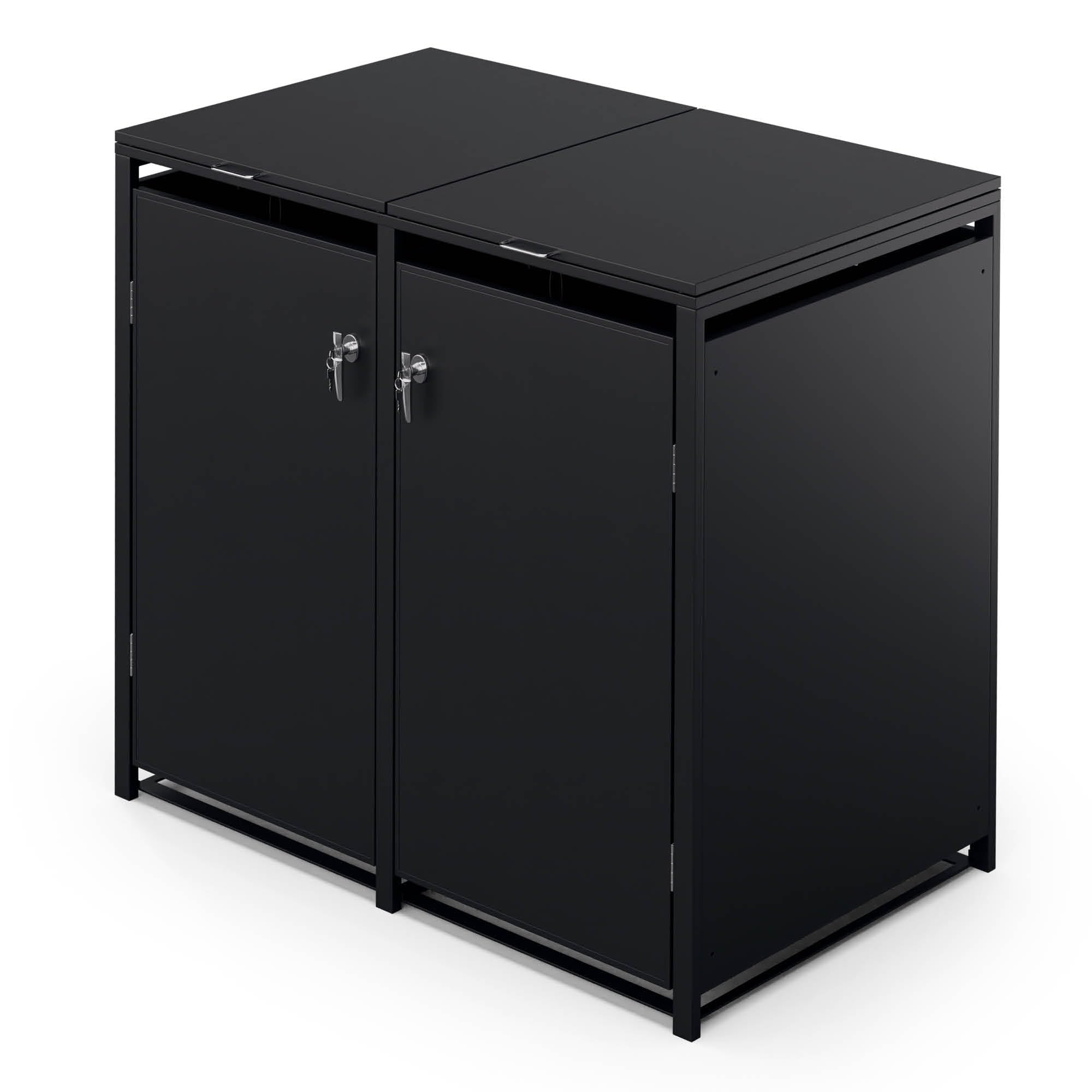blumfeldt BinSafe Cache Poubelle extérieur – Acier galvanisé résistant, pour 2 bacs 60 L/120 L/240 L, femeture à clé, Design Moderne, abri à Poubelle Noir
