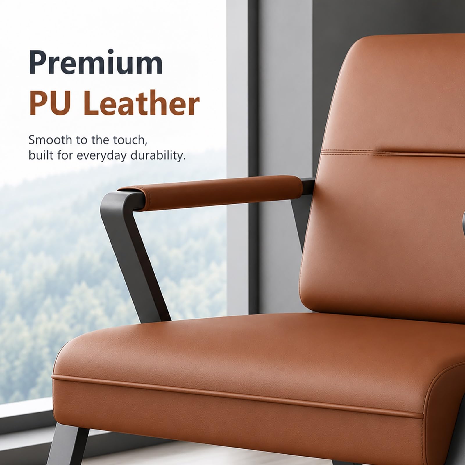 Moderner Sessel mit PU-Leder und Metallgestell, komfortabler Stuhl für Wohnzimmer, Büro, Wartezimmer, Schlafzimmer & Leseecke